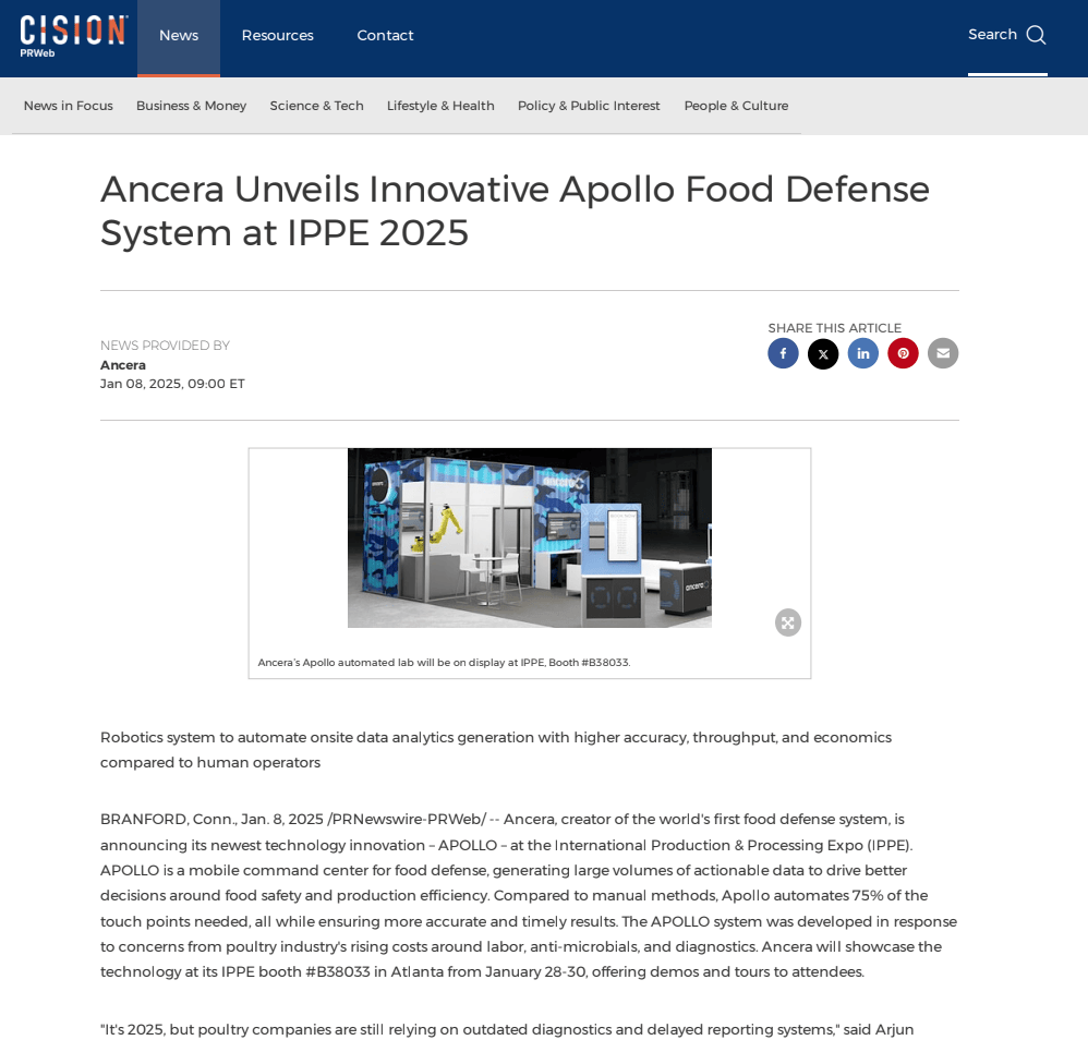 Ancera Unveils Apollo Food Defense System