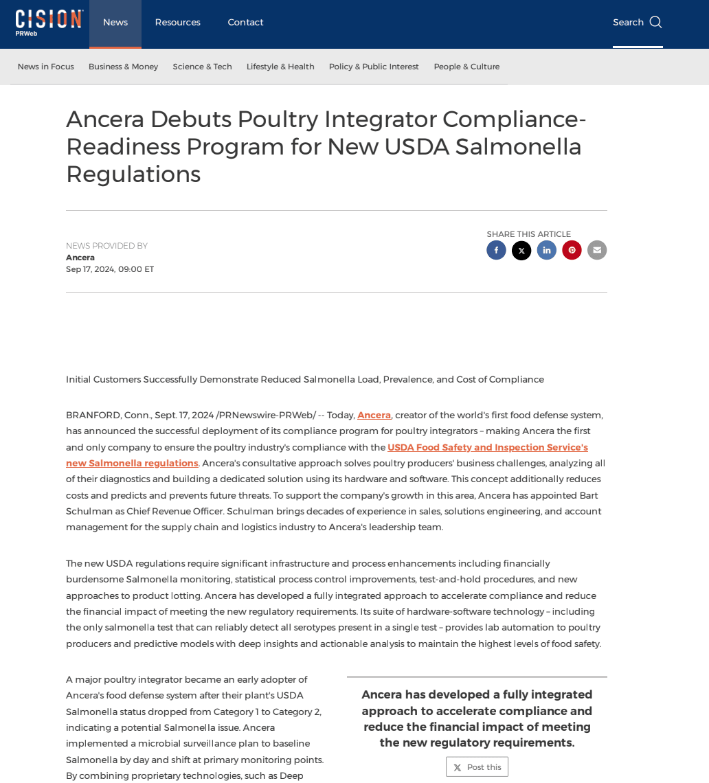 Ancera Debuts Poultry Integrator Compliance Program