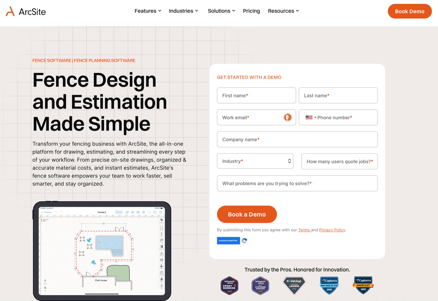 ArcSite fencing landing page