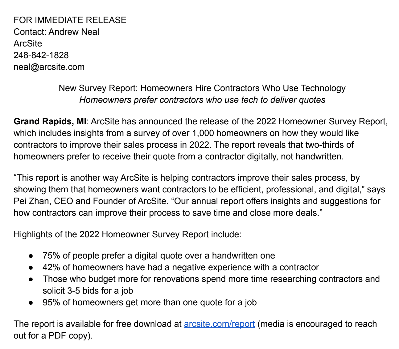 ArcSite Releases Homeowner Survey Report