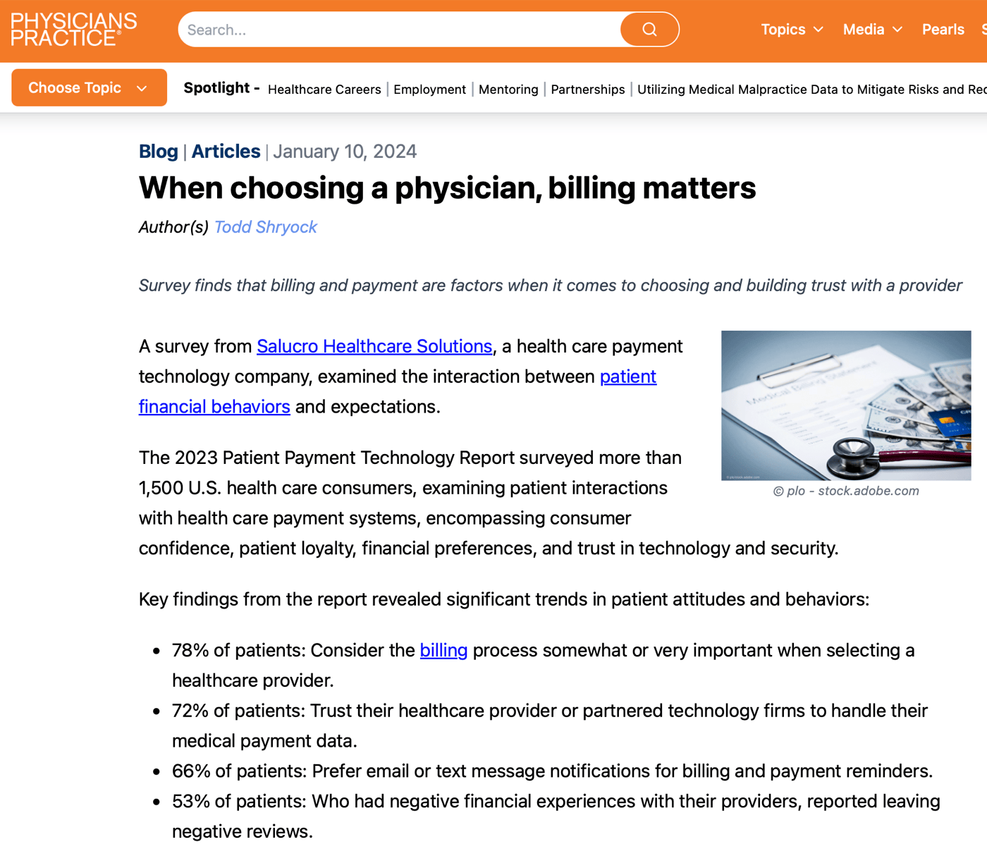 When choosing a physician, billing matters — Physicians Practice